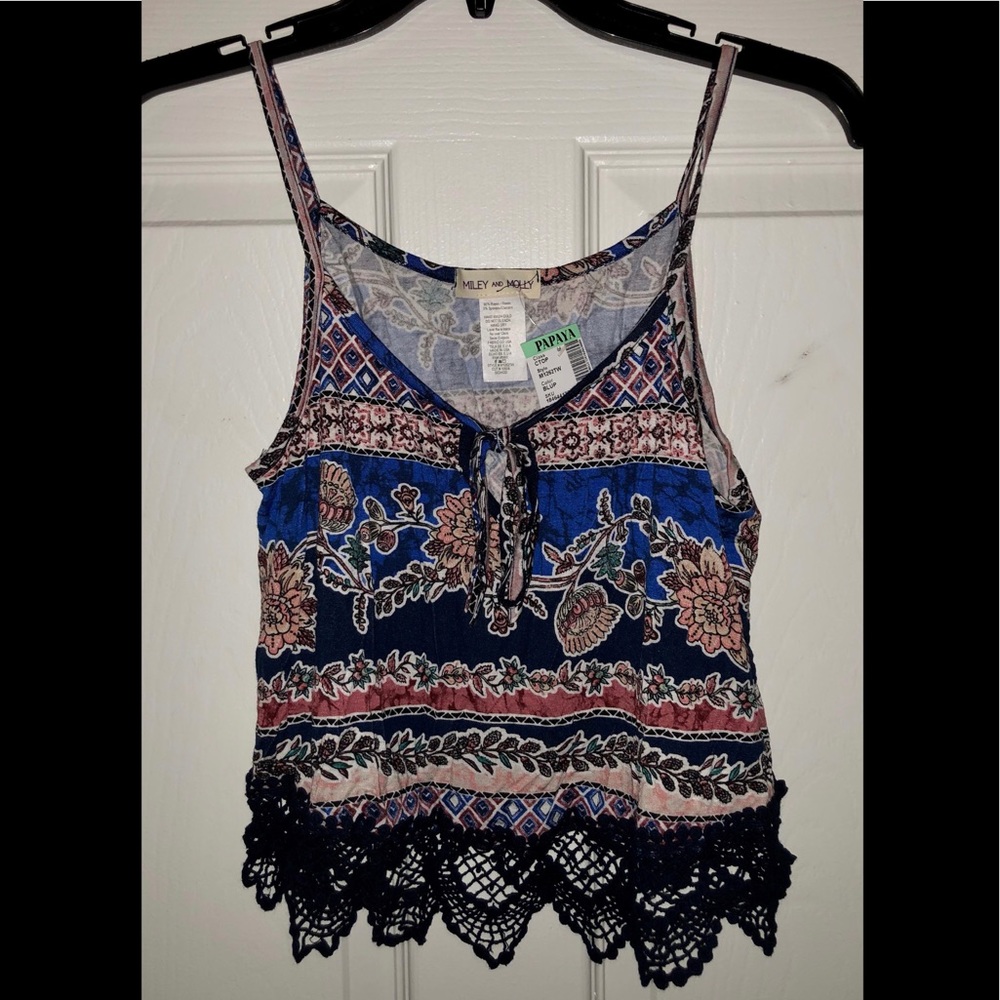 Multicolor Floral Print Embroidered Crop Top Small